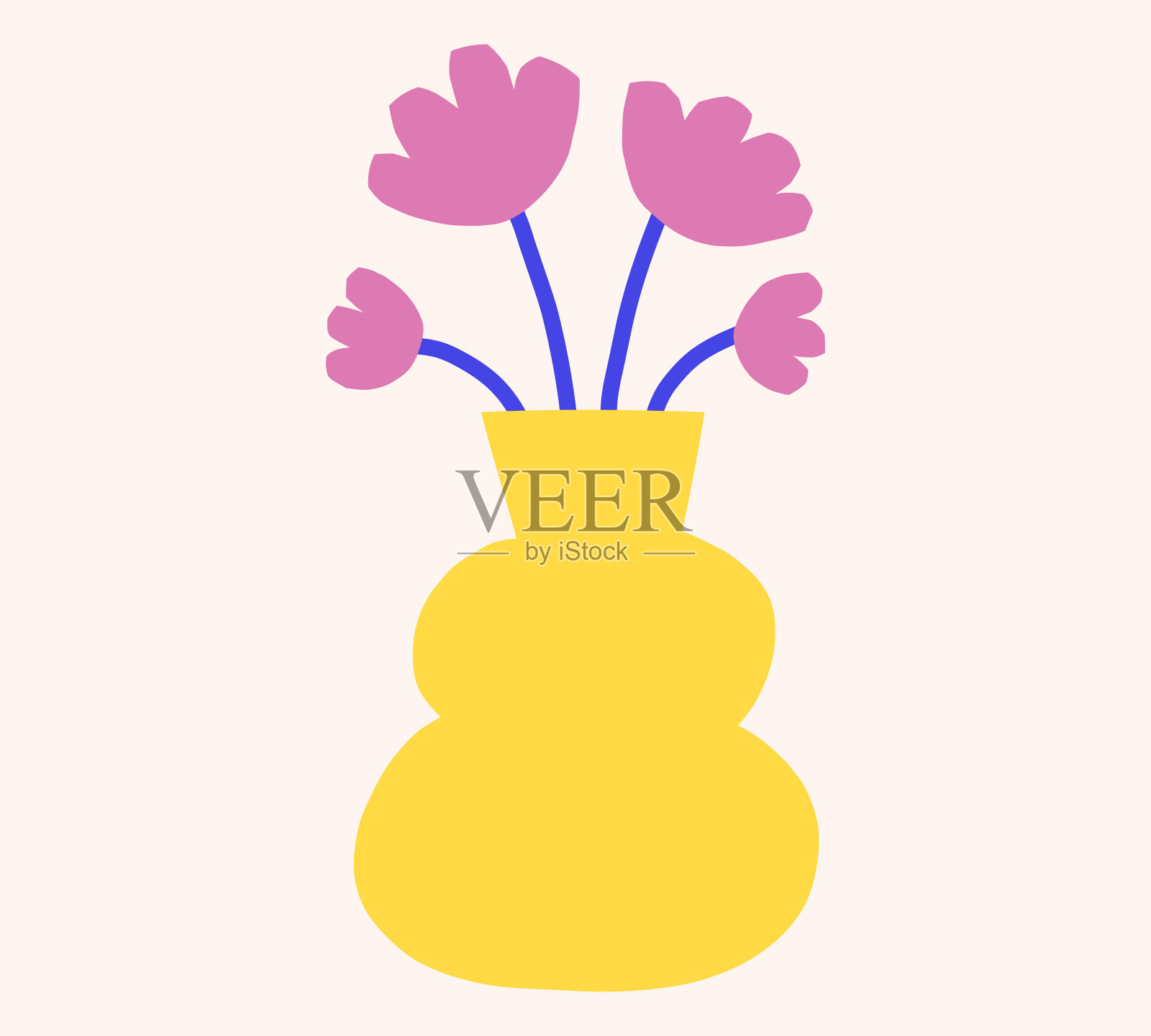 矢量时尚花卉平面插图。镂空式花瓶。植物可爱简单的剪贴画插画图片素材