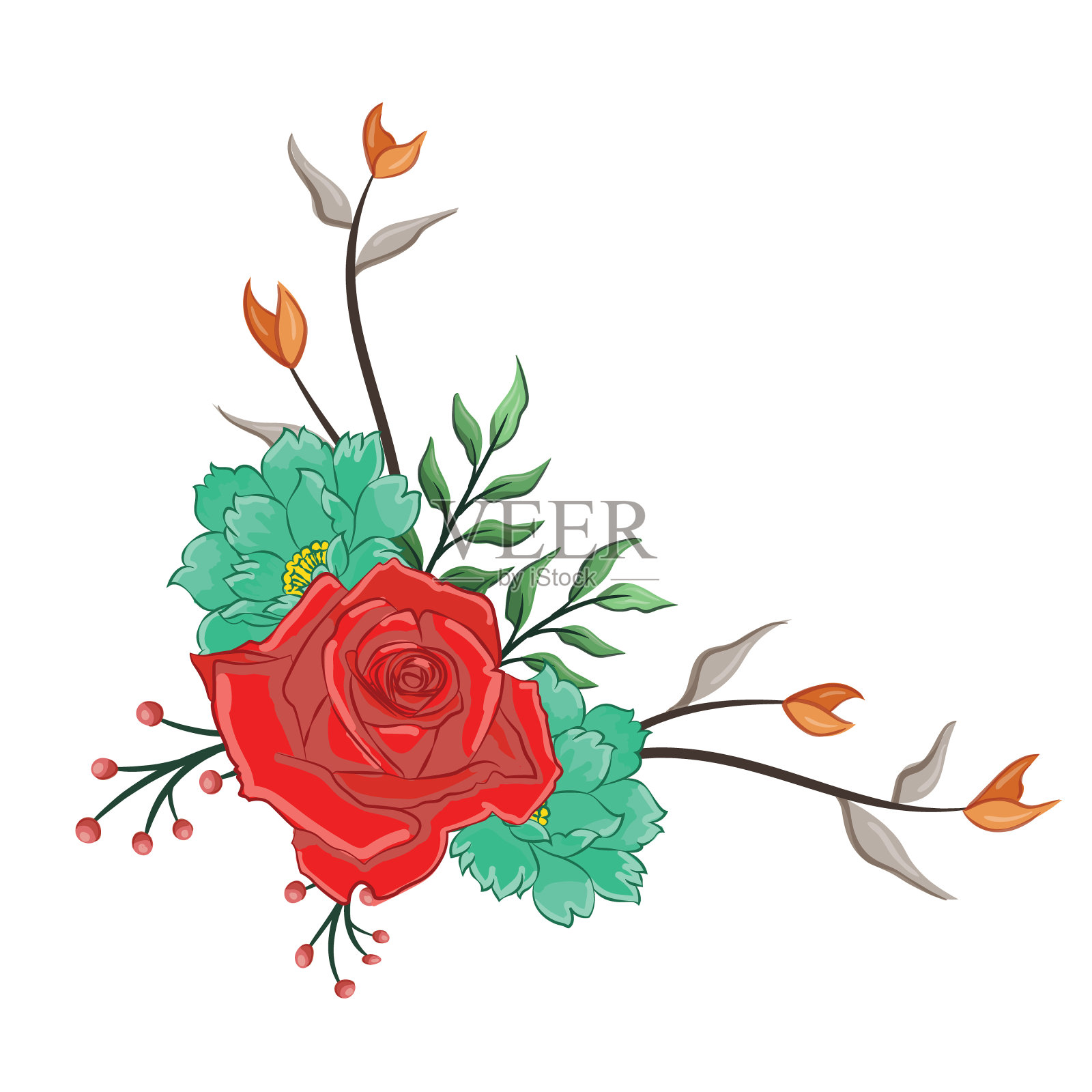 装饰花卉叶片装饰的婚礼邀请插画图片素材