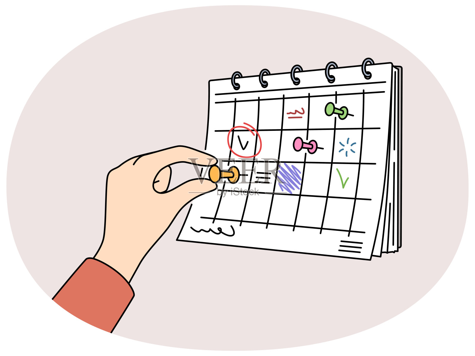 人把别针贴在月历上插画图片素材