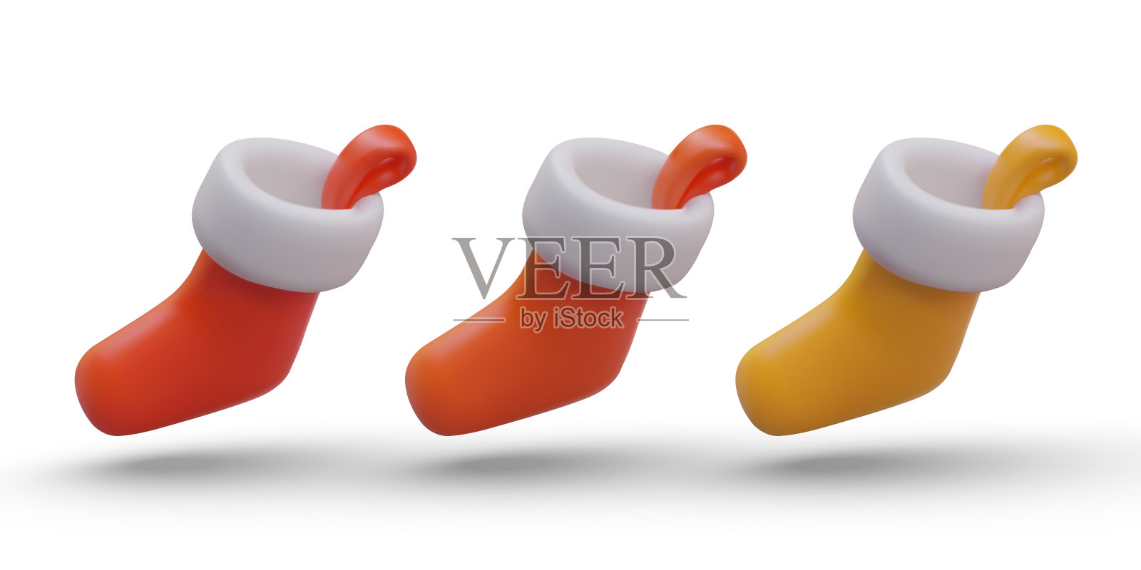 圣诞鞋有红、橙、黄三种颜色，适合节日里的家庭装饰插画图片素材
