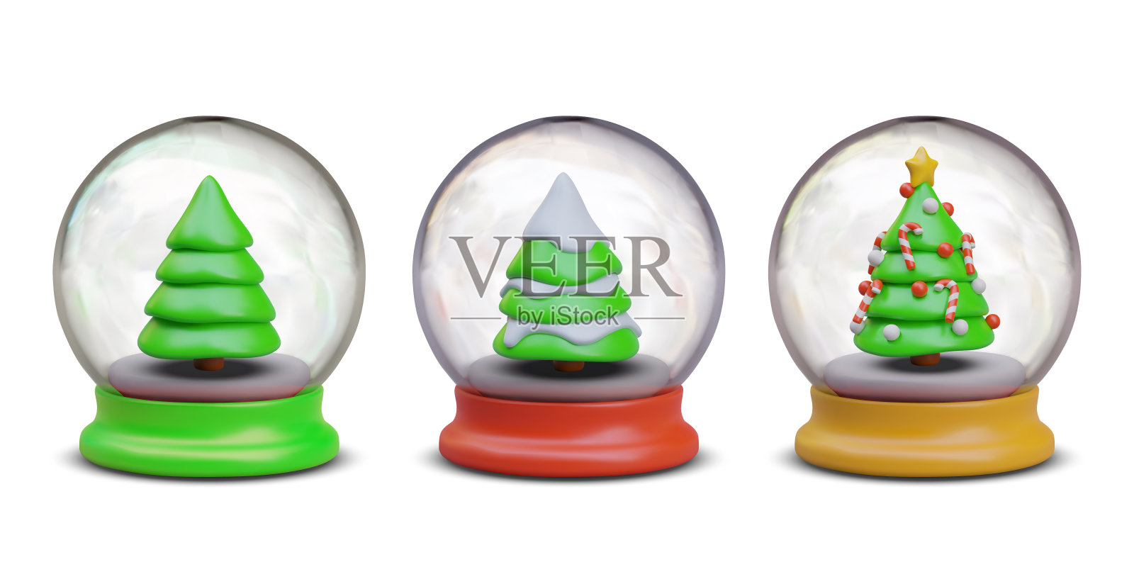 绿油油的圣诞树上，挂着雪花，挂着喜庆的装饰品插画图片素材