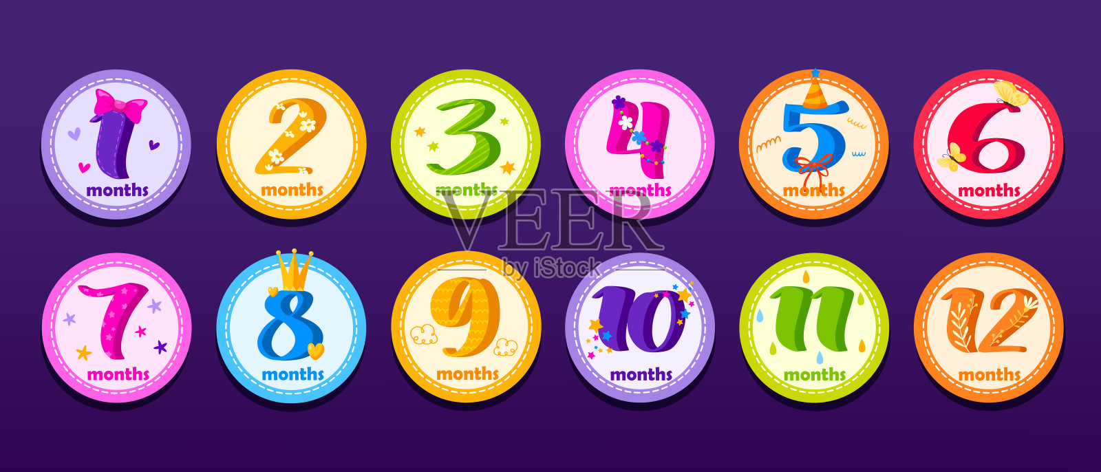 新生儿每月号码卡插画图片素材