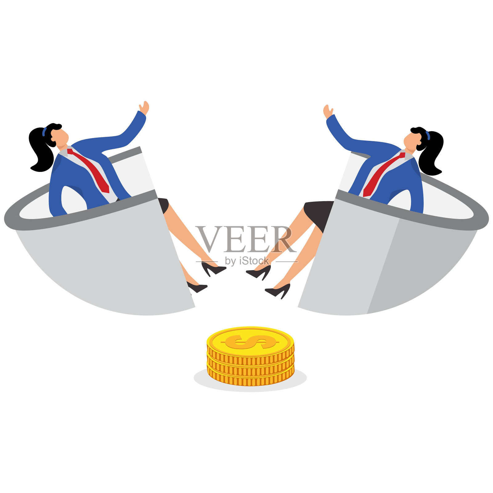 懒惰，穷也不工作，消极的生活态度，放弃追求和理想，对生活妥协，躺在破碗里睡不着的女商人插画图片素材