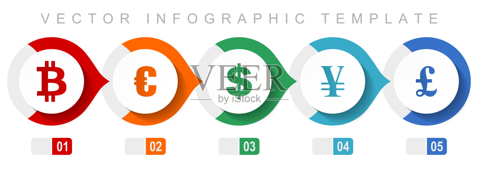 货币平面设计信息图模板，杂项符号，如比特币，欧元，美元，日元和英镑，矢量图标收集插画图片素材