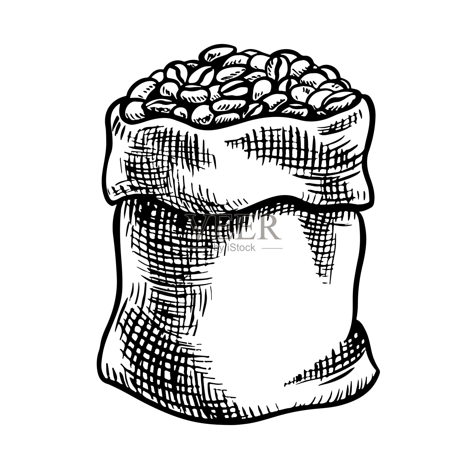 一把咖啡豆，黑白矢量插图。用于包装、标识和标签。用于横幅，传单，菜单和海报。插画图片素材