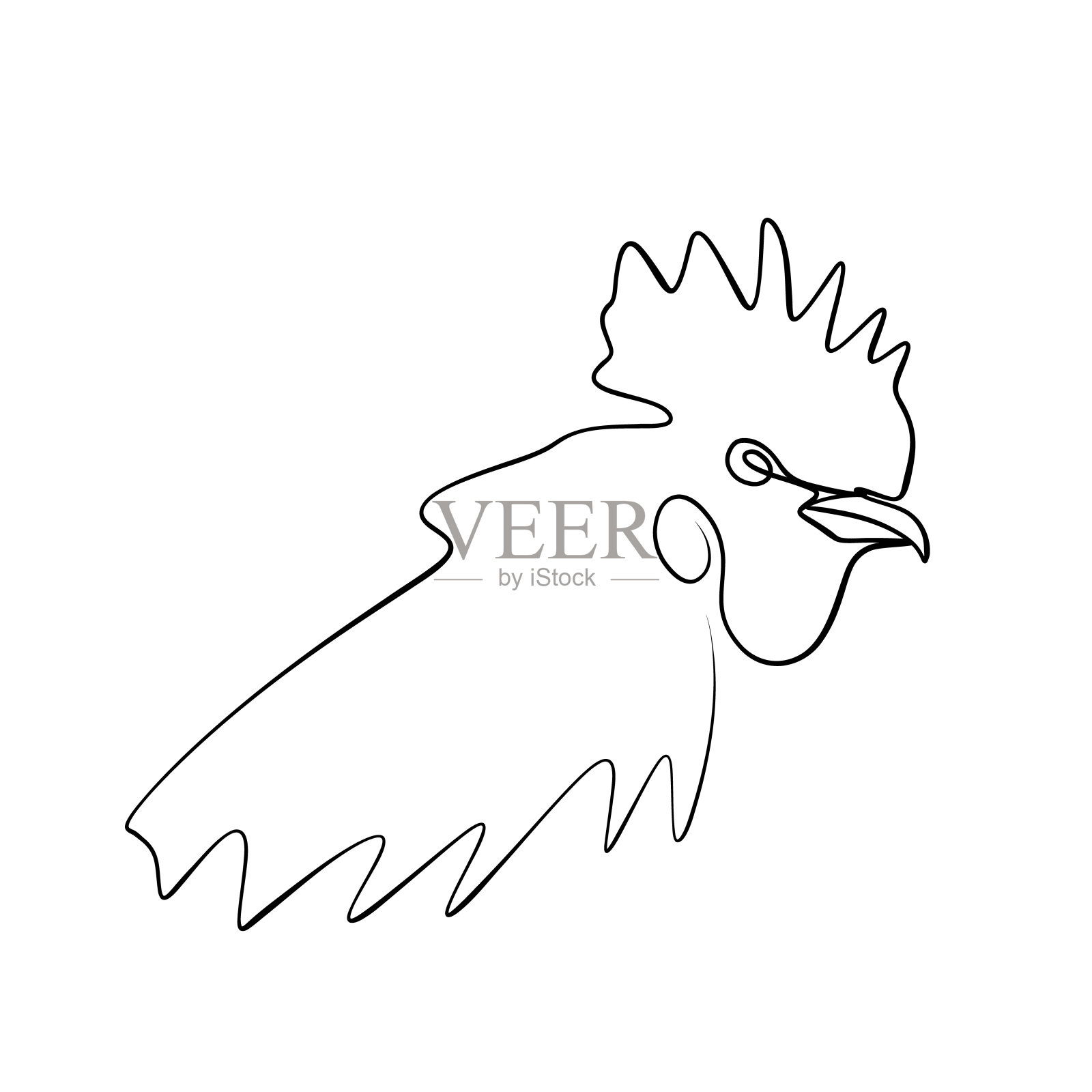 实线绘制。公鸡头的线条画。向量简约插画图片素材