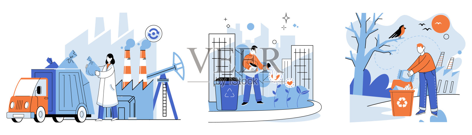 废物处置。环保实践优先考虑可持续性，旨在最大限度地减少废物产生，促进更清洁、更绿色的地球插画图片素材