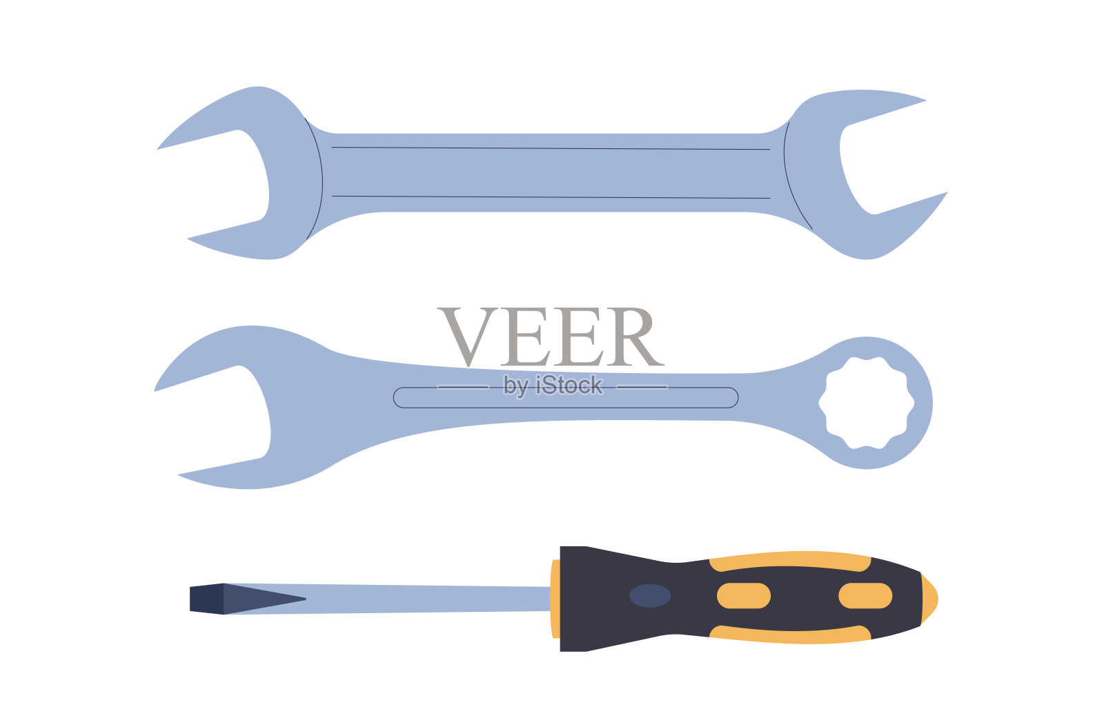 螺丝刀和扳手被隔离在白色背景上。施工设备工具。国际劳动节。劳动节贺卡。矢量海报插图。插画图片素材