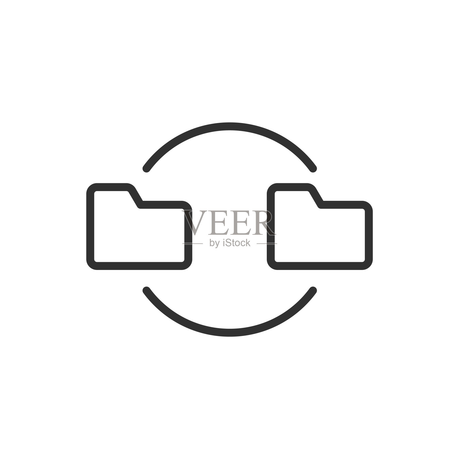 文件存储通信，线性图标。2个文件夹和一条通讯线路。线条可编辑的笔画插画图片素材