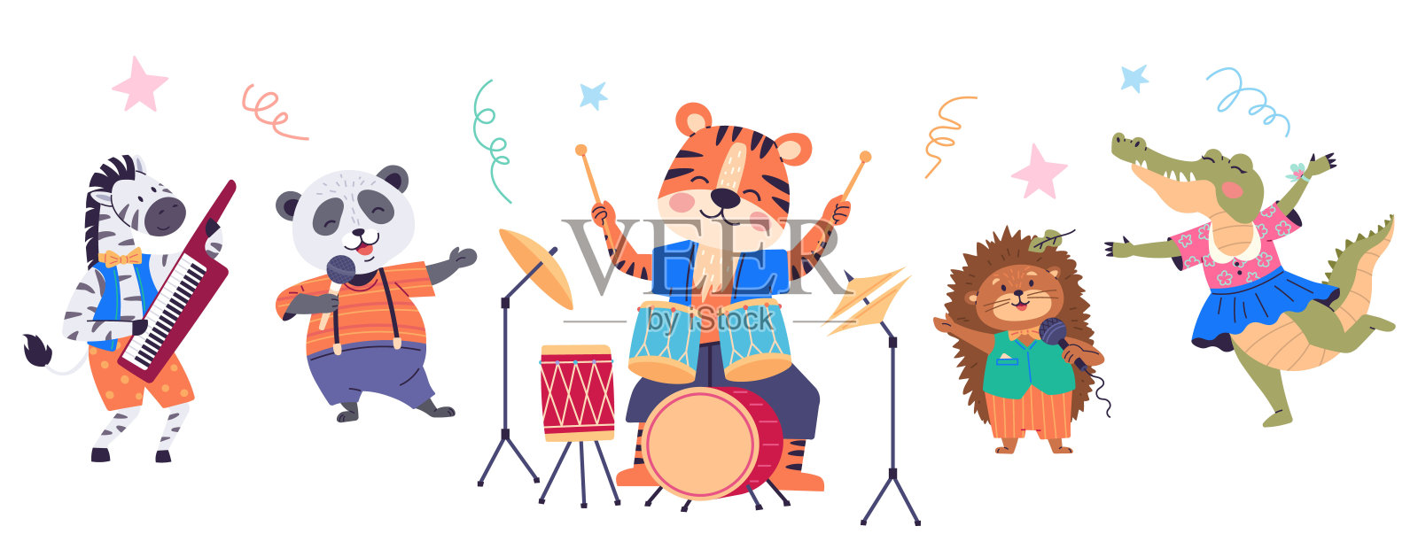 动物聚会。动物派对隐喻着用欢乐和节日的色彩描绘林地插画图片素材