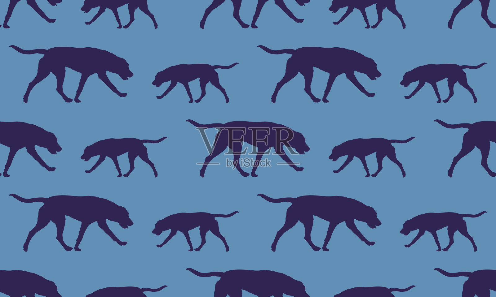 无缝模式。奔跑的俄罗斯猎犬被隔离在蓝色背景上。无尽的纹理。设计墙纸，织物，印花，模板。插画图片素材
