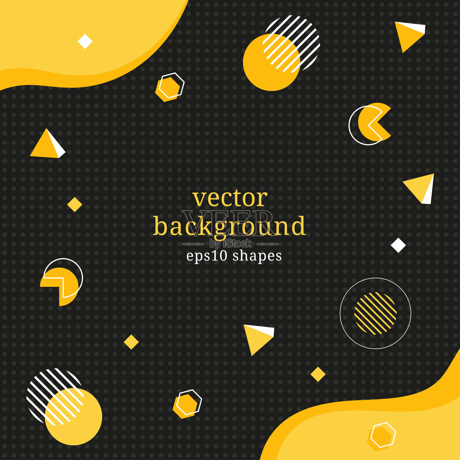 抽象矢量背景。图案从几何形状的80 -90年代风格与标题。不同的形状孤立在一个黑色的背景。插画图片素材