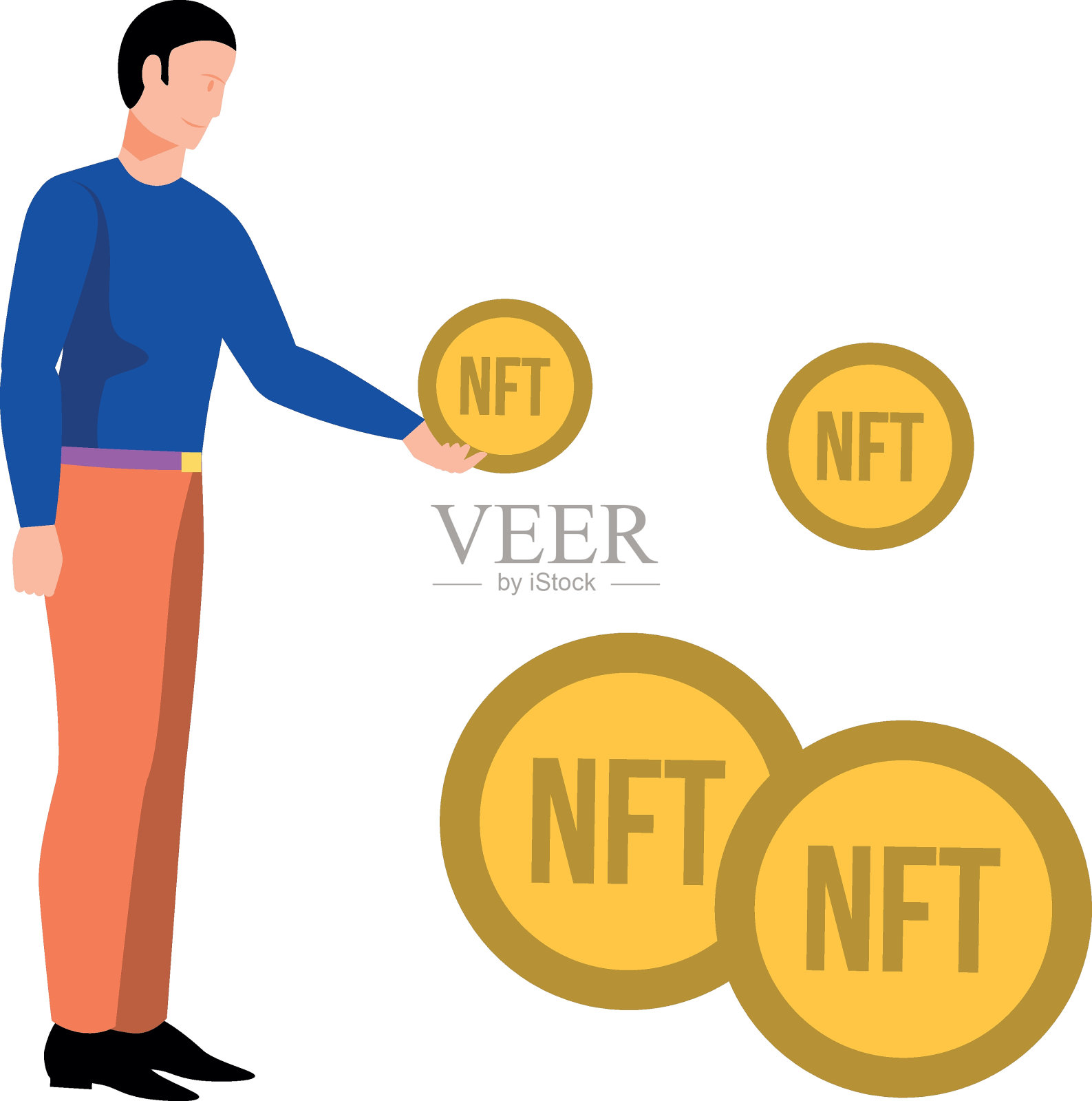 这个人有NFT硬币。插画图片素材