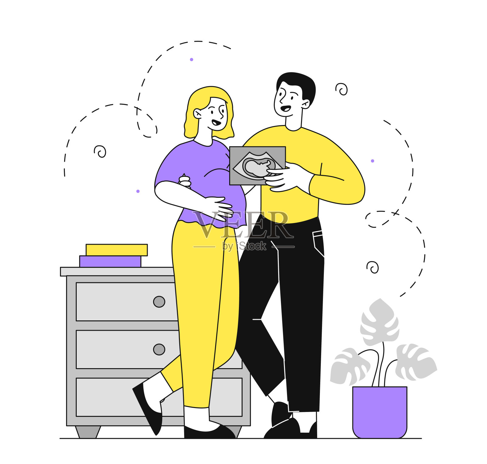 带有怀孕妇女的男人矢量线性图插画图片素材