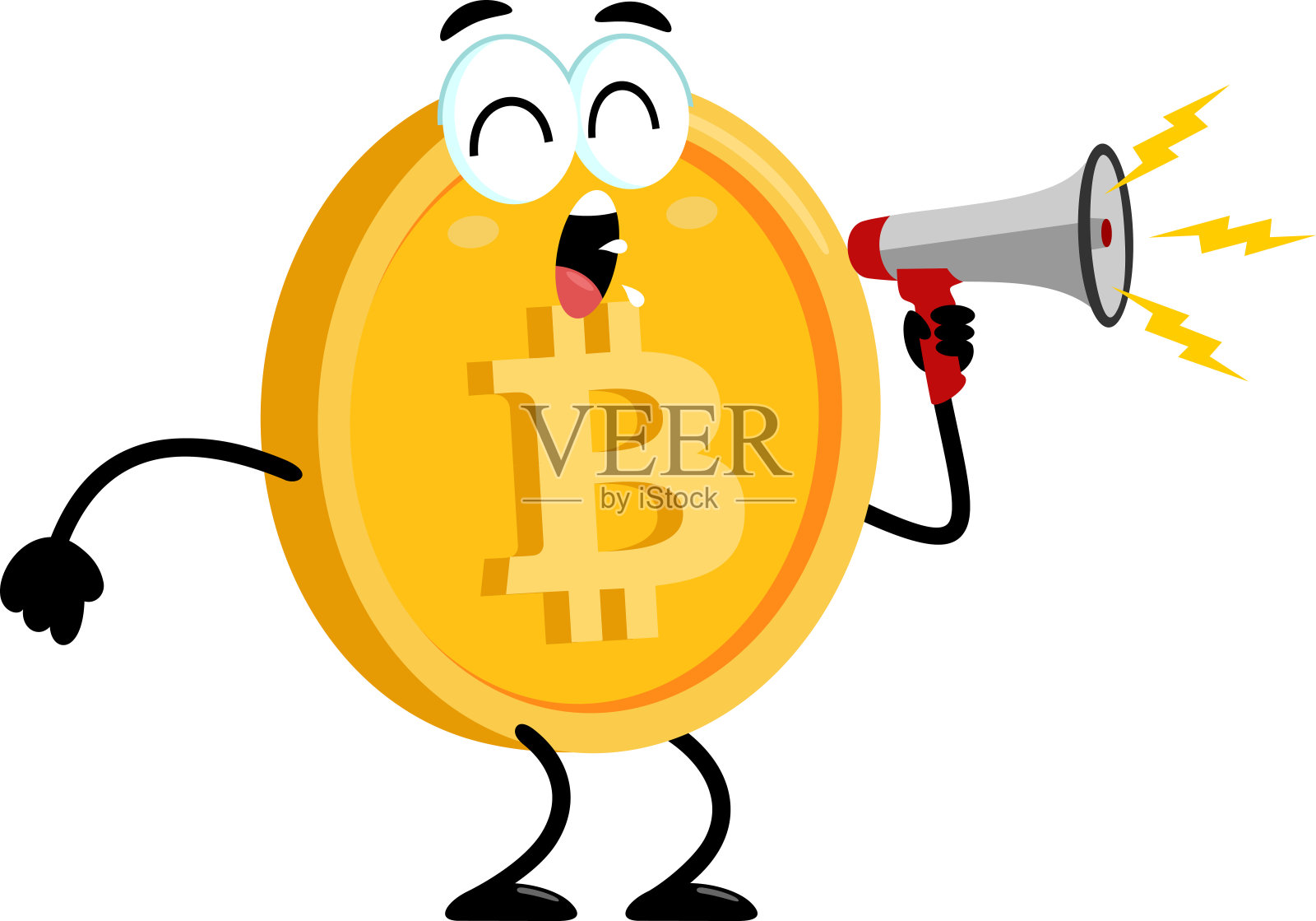 比特币卡通人物对着扩音器尖叫插画图片素材