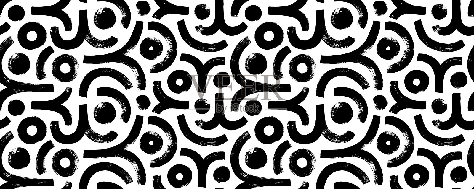 时髦的抽象无缝图案与拱门和圆圈。毛笔绘制的有机几何形状在波西米亚风格。插画图片素材