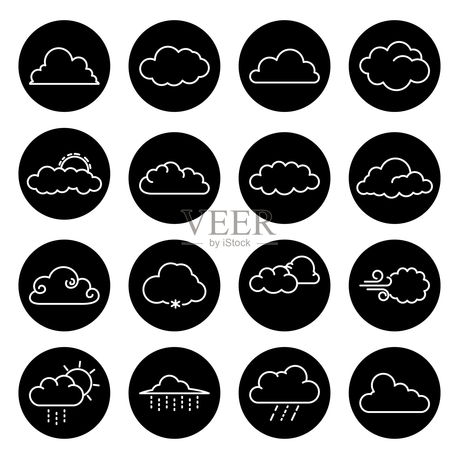 云图标在黑色背景上的白色轮廓。插画图片素材