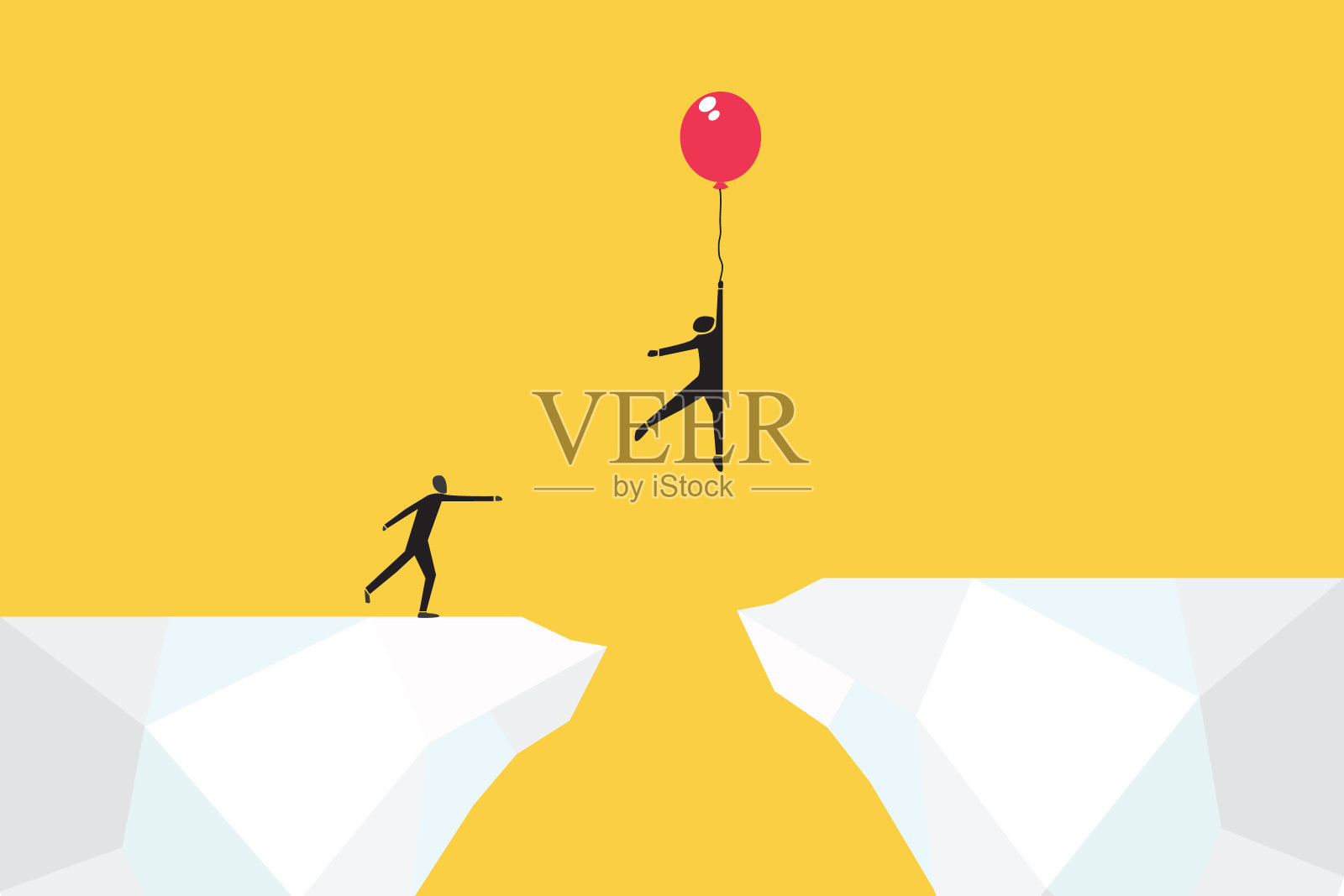 商人带着气球飞过了缺口。成功的概念，动机，目标，专业成长插画图片素材