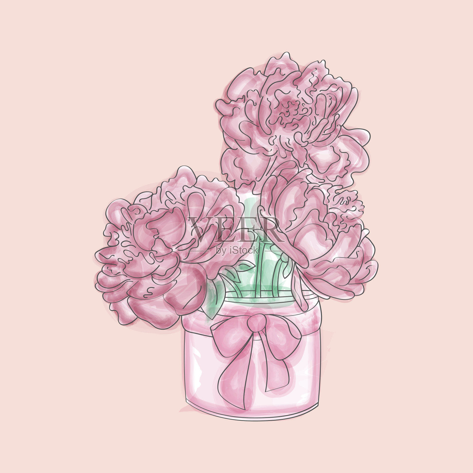 桌上的花瓶里装满了粉红色的花插画图片素材