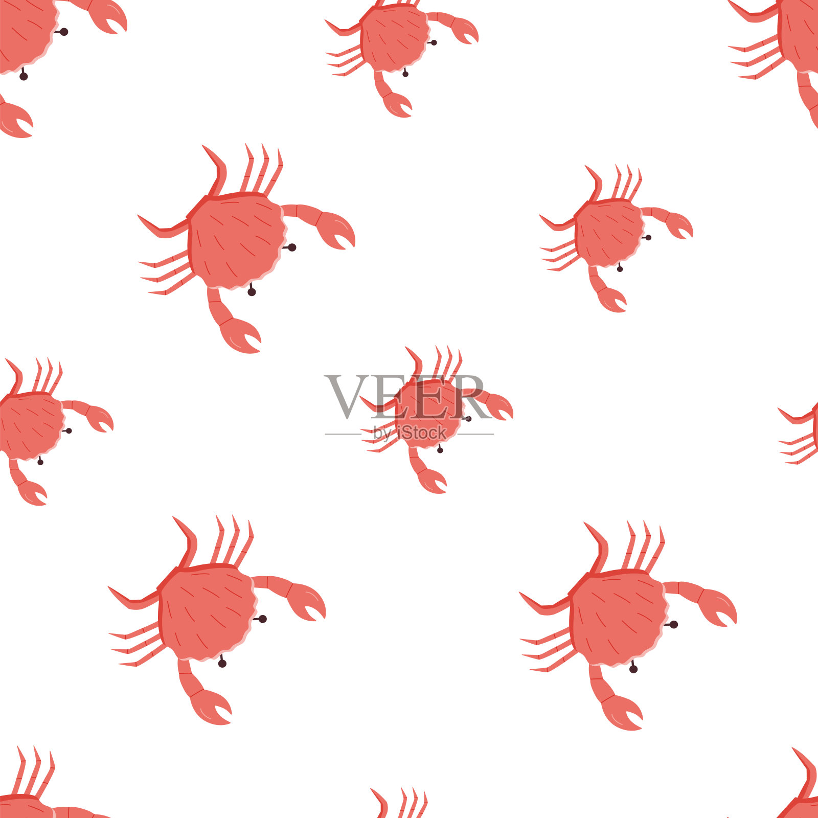 无缝图案可爱的卡通蟹。矢量插图的海洋动物，背景壁纸。插画图片素材