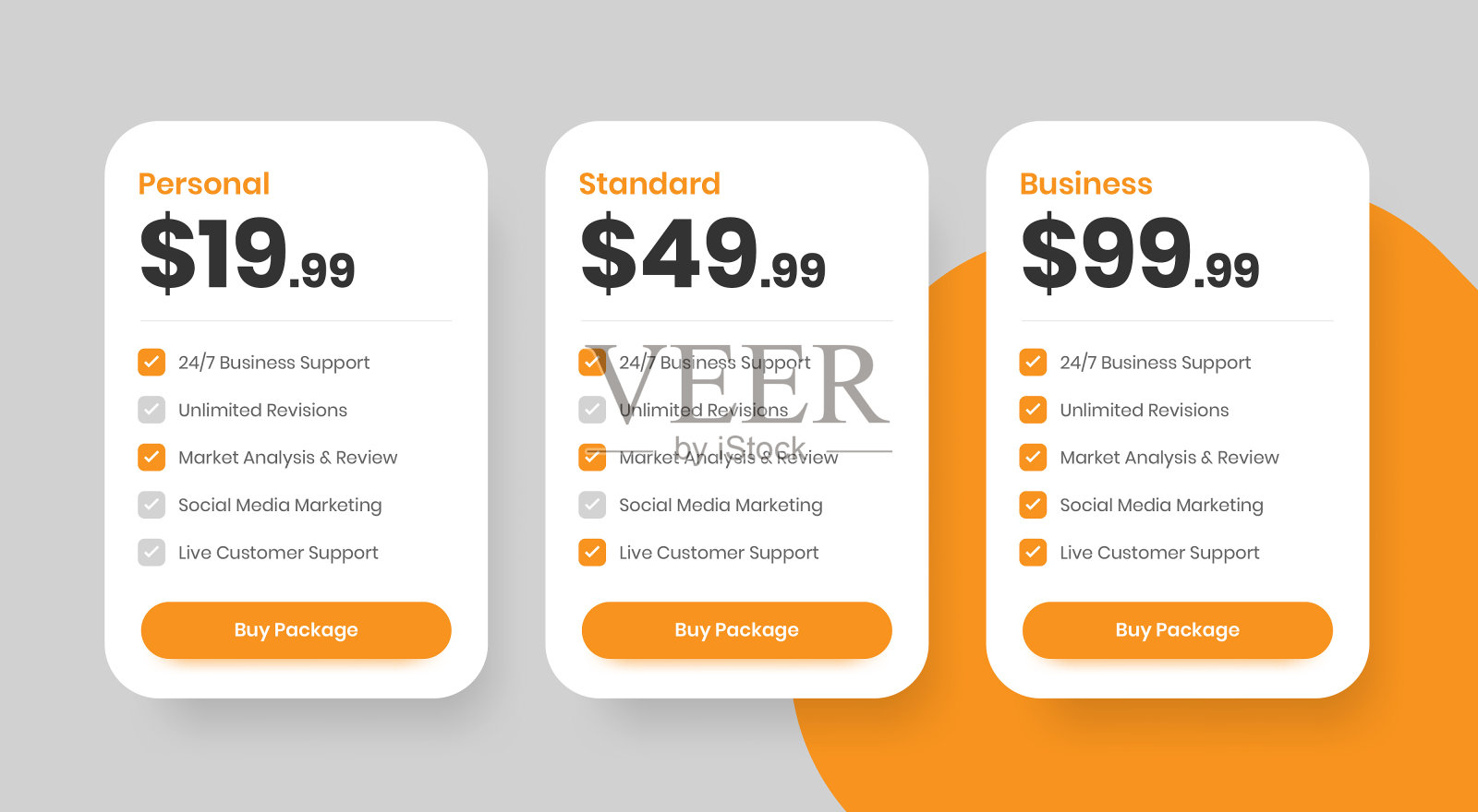 业务服务解决方案定价包布局与复选标记图标插画图片素材