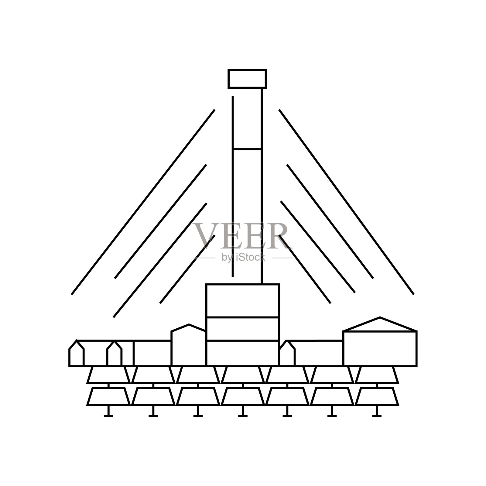 聚光太阳能热彩色线图标。CST电站。插画图片素材