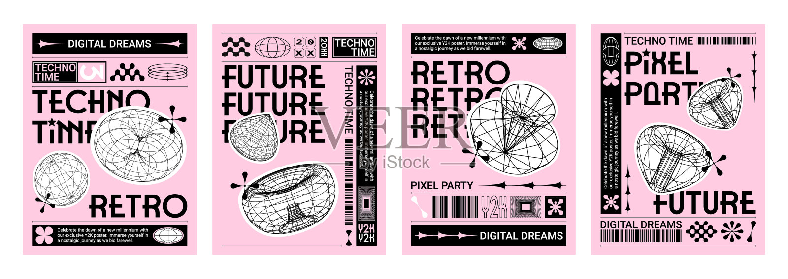 Y2k风格的科技横幅设置插画图片素材
