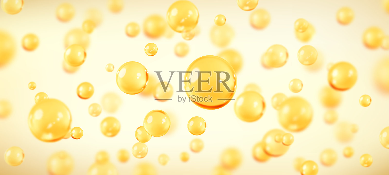 金色的油泡，液体胶原蛋白或血清。护肤化妆品的质地或清澈的精华。概念护肤化妆品解决方案。矢量写实插图插画图片素材