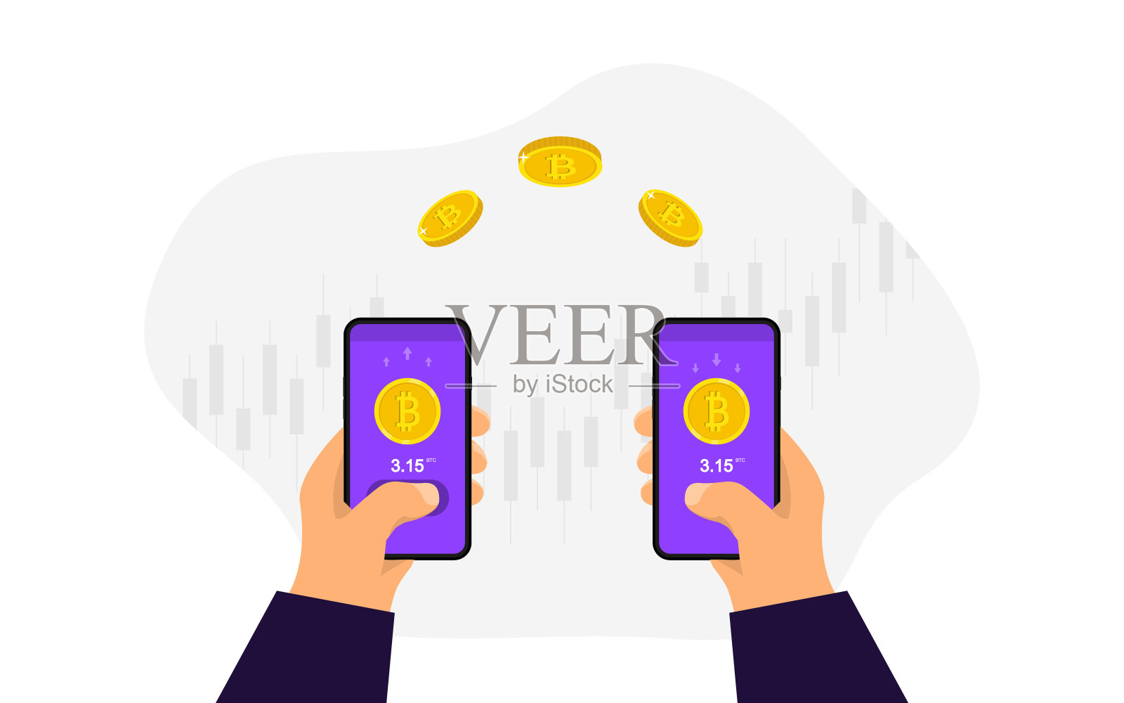 加密货币交易和移动银行信息图。加密货币比特币的数字钱包技术。网络支付的概念。国际资金转移矢量插图插画图片素材