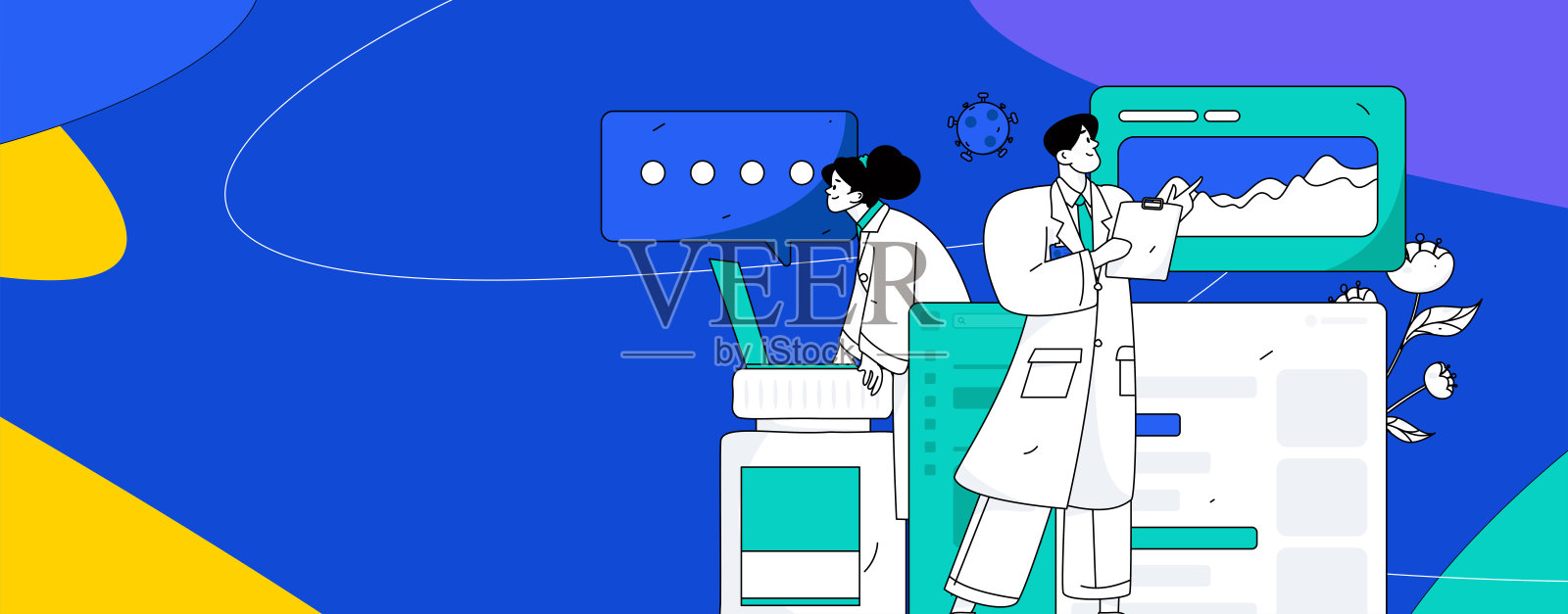 医生检查病人平面矢量概念操作手绘插图插画图片素材