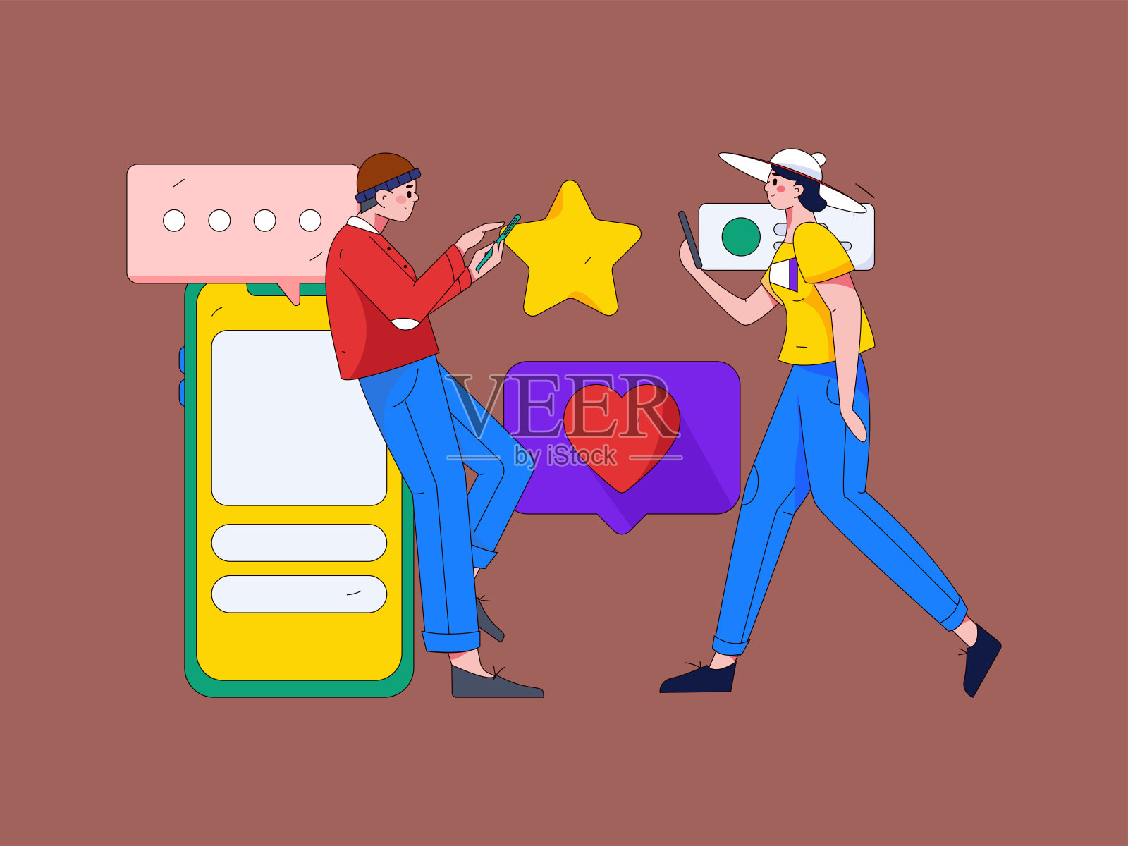 虚拟人物社会交往概念商业平面矢量手绘插画插画图片素材