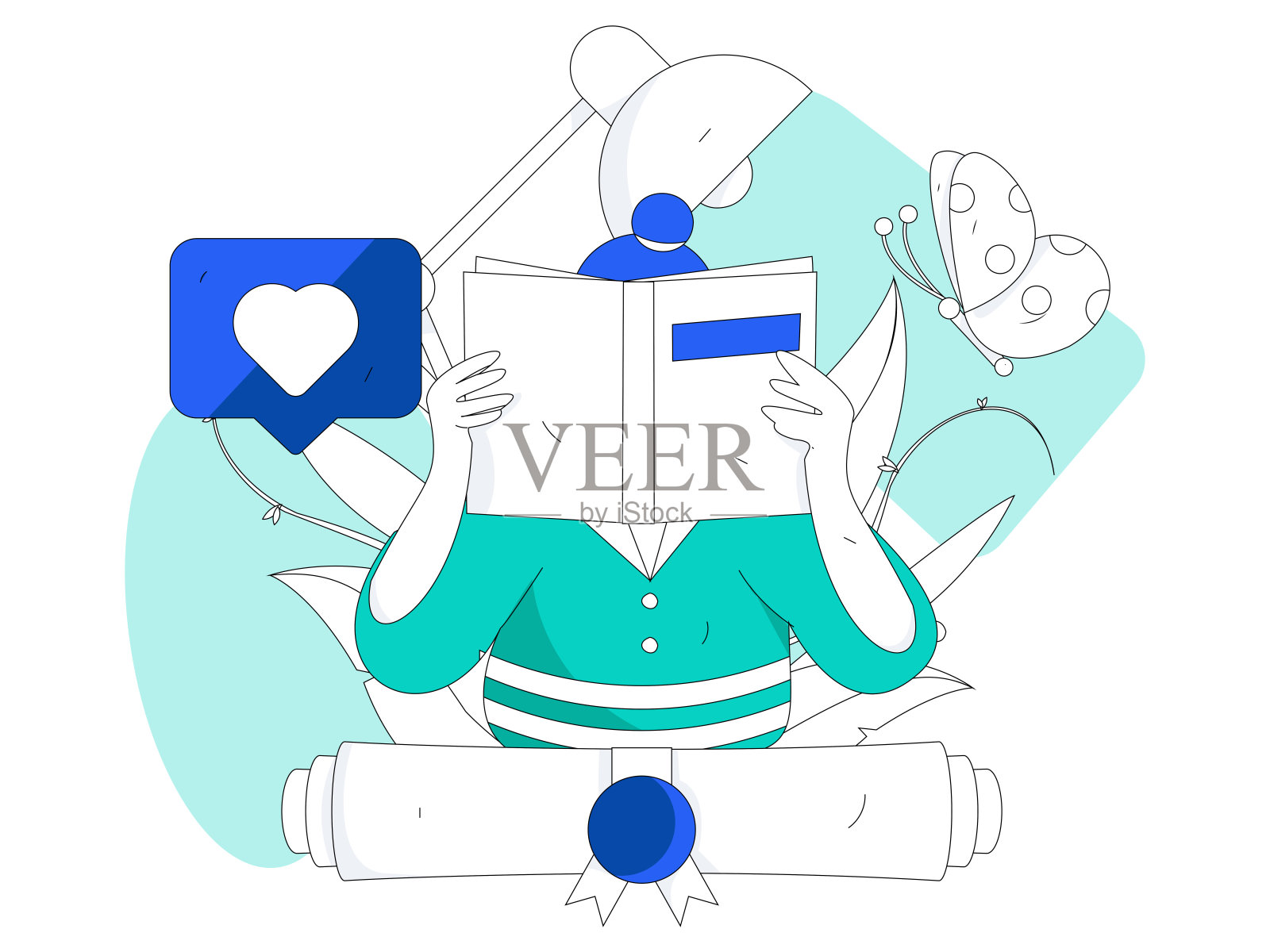 文字阅读静静地矢量概念操作手绘插图插画图片素材