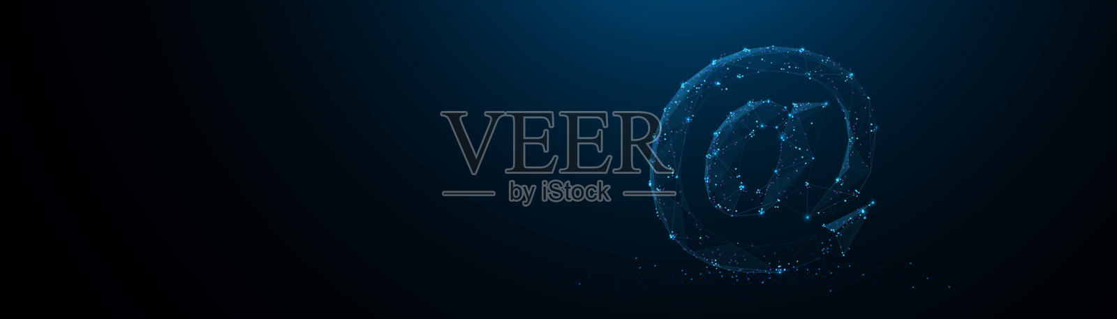 @，邮件图标，电子邮件标志与线和三角形，点连接网络上的蓝色背景。说明向量插画图片素材