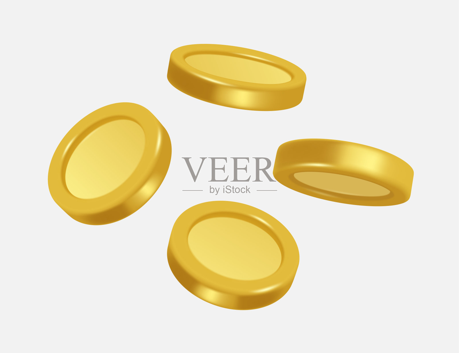 金币或美元的钱，极简主义的风格，可爱简单的风格在四个角度在一个白色的背景为金融广告设计，矢量3d插图为横幅设计插画图片素材