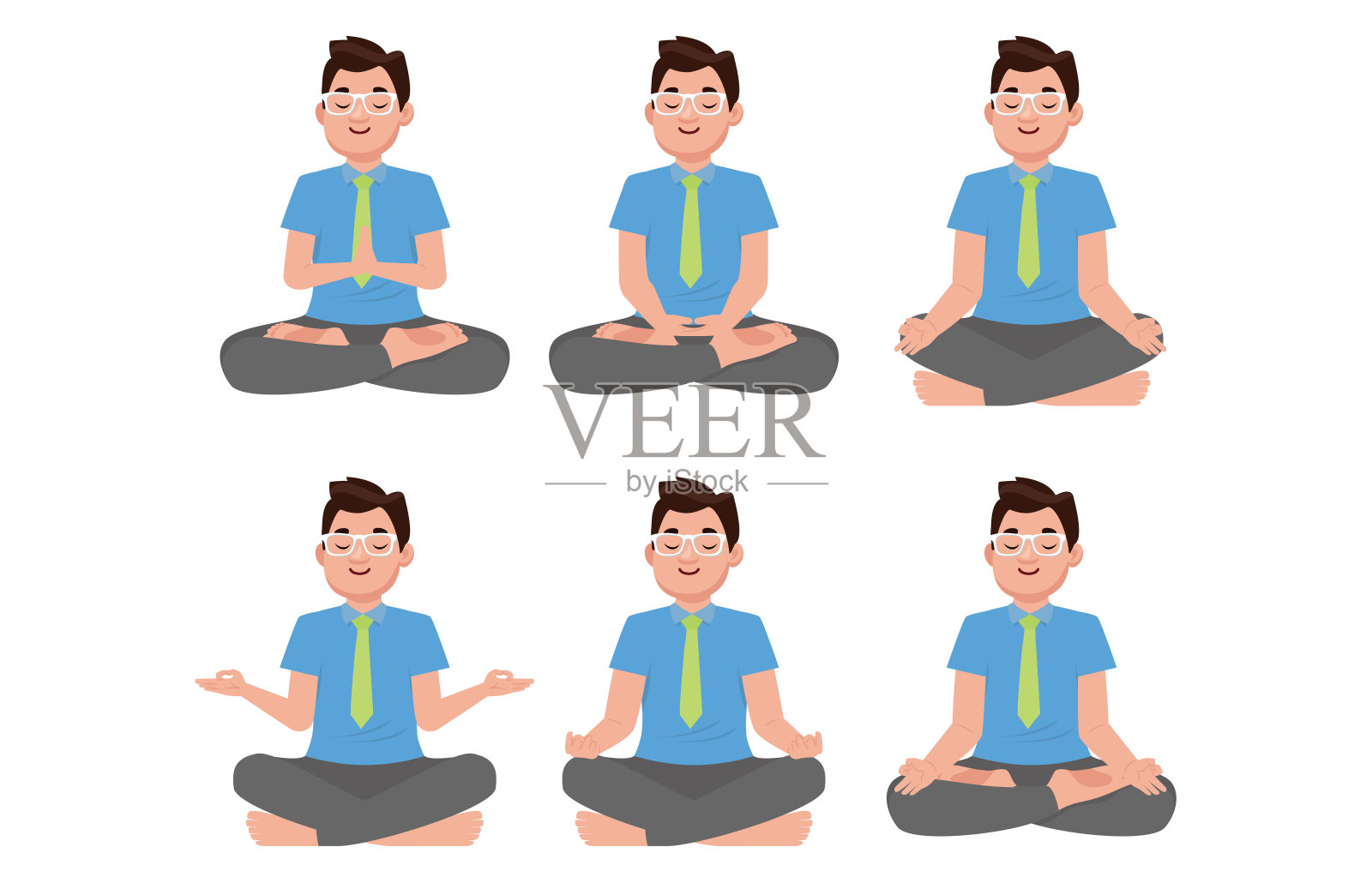 平面人冥想插画、瑜伽插画图片素材