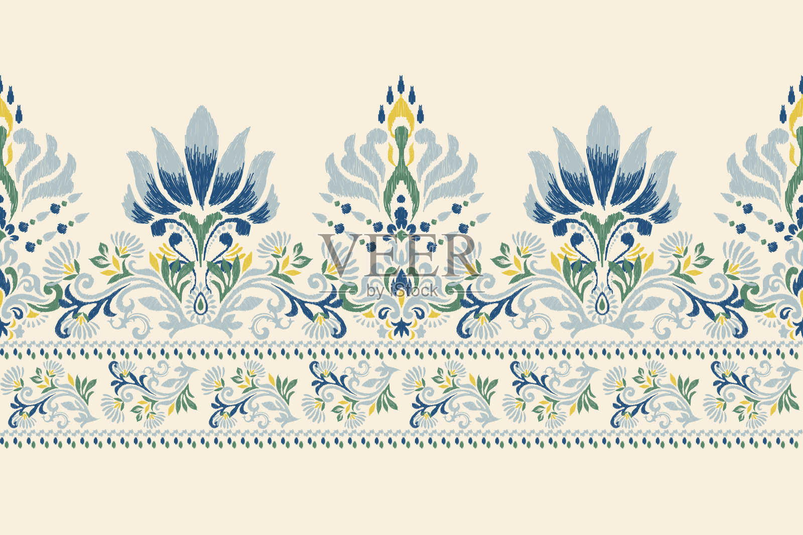 锦缎伊卡特花图案在白色背景矢量插图插画图片素材