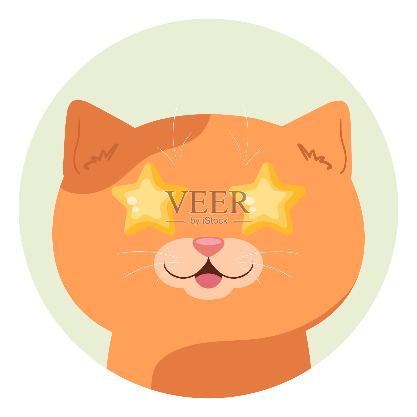 卡通红色虎斑猫，眼睛里有星星。猫很高兴，看着崇拜的对象。矢量图插画图片素材