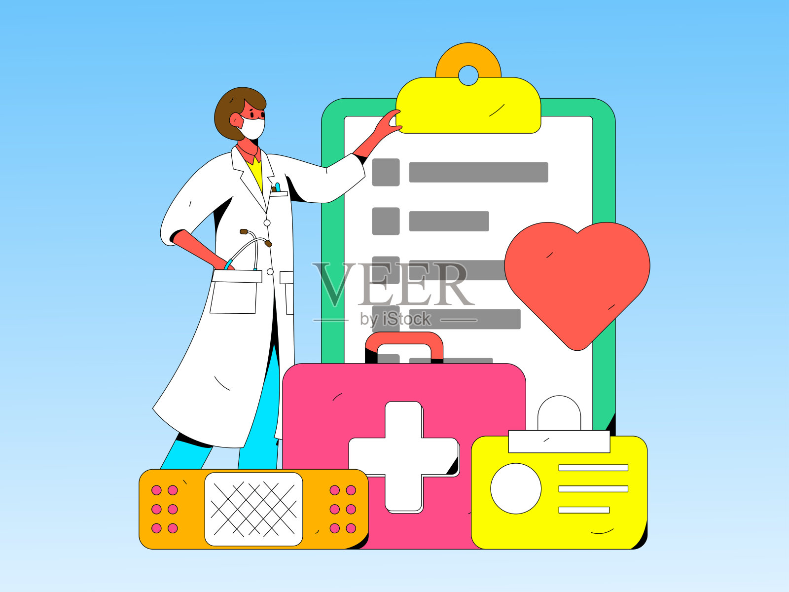 医学人物抗击疫情的平面矢量概念操作手绘插图插画图片素材