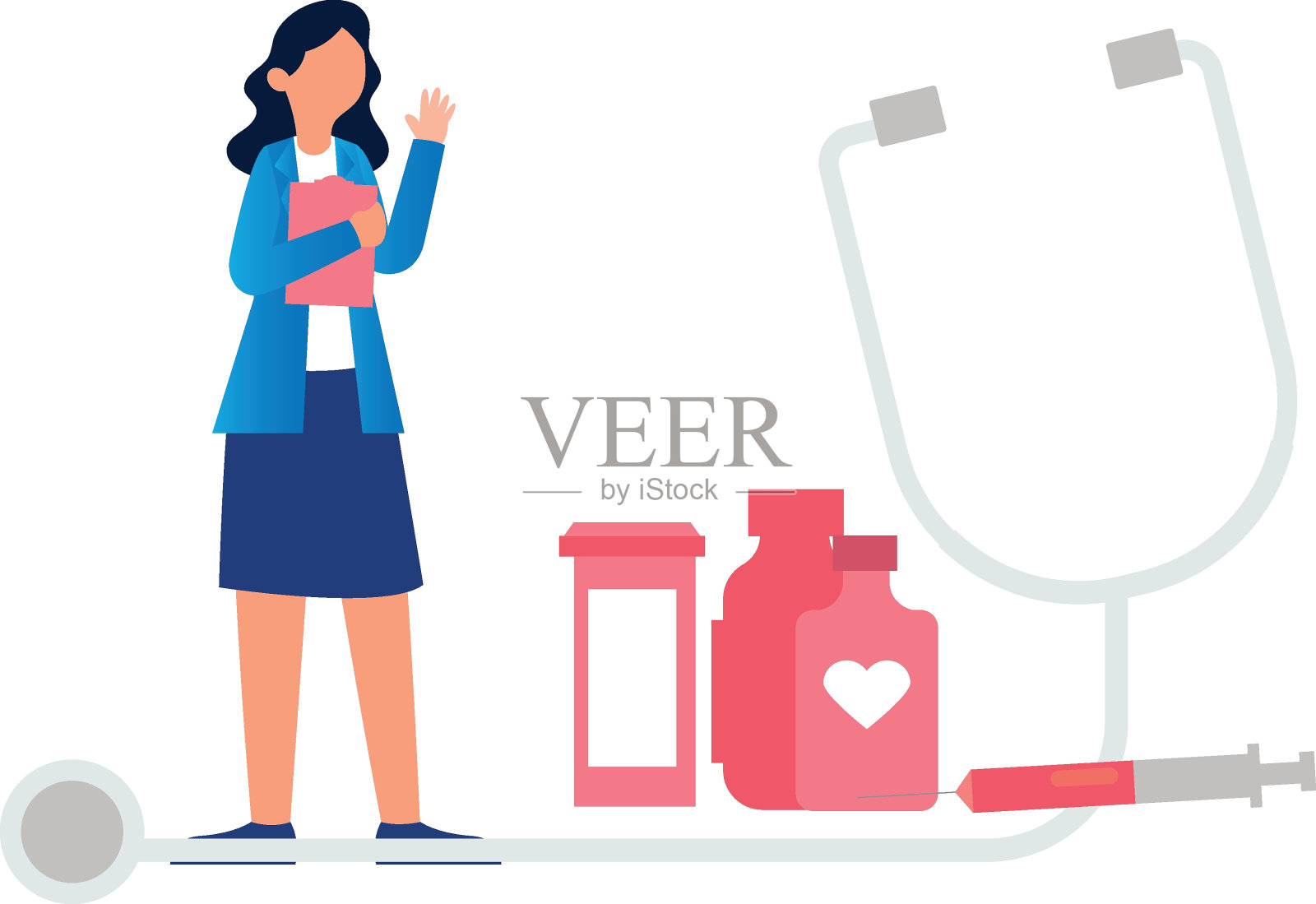 女孩在挥手。插画图片素材