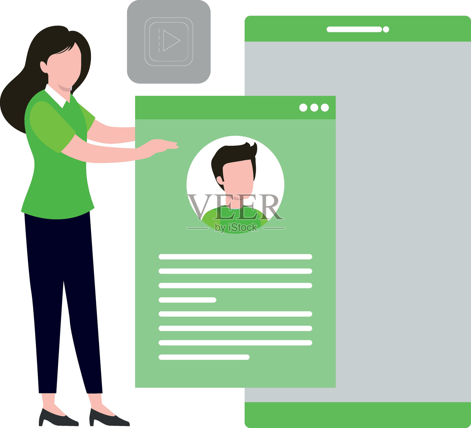 一个女孩正在看一个男孩的账户。插画图片素材