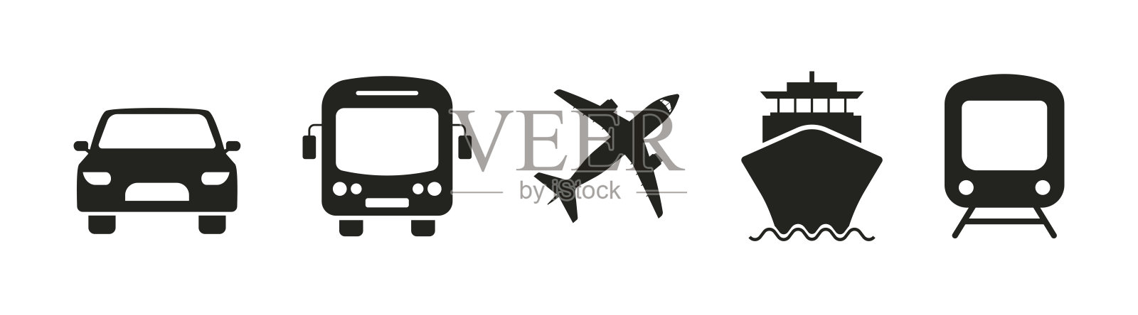 传输图标集。汽车、公共汽车、火车、轮船和飞机。交付的象征。航空邮件派递标志。公共，旅游和交付交通图标。矢量图插画图片素材