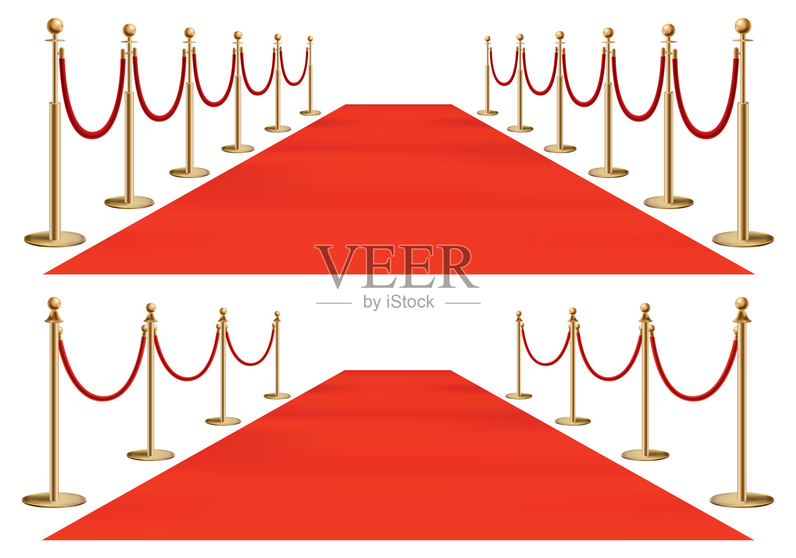 红地毯，金色屏障。独家的事件。红地毯，楼梯，红绳子和金色支柱。电影首映，晚会，典礼，奖项概念插画图片素材