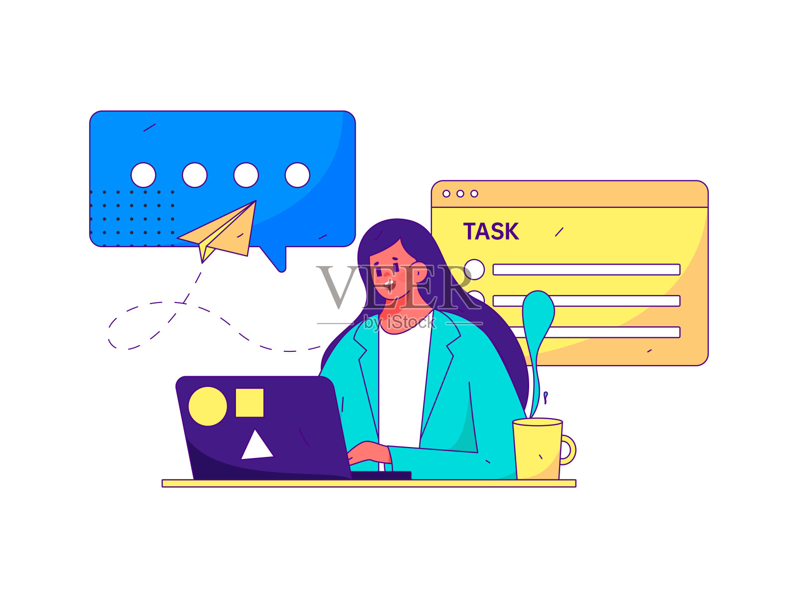 平面矢量插图的业务人员操作的工作场景插画图片素材