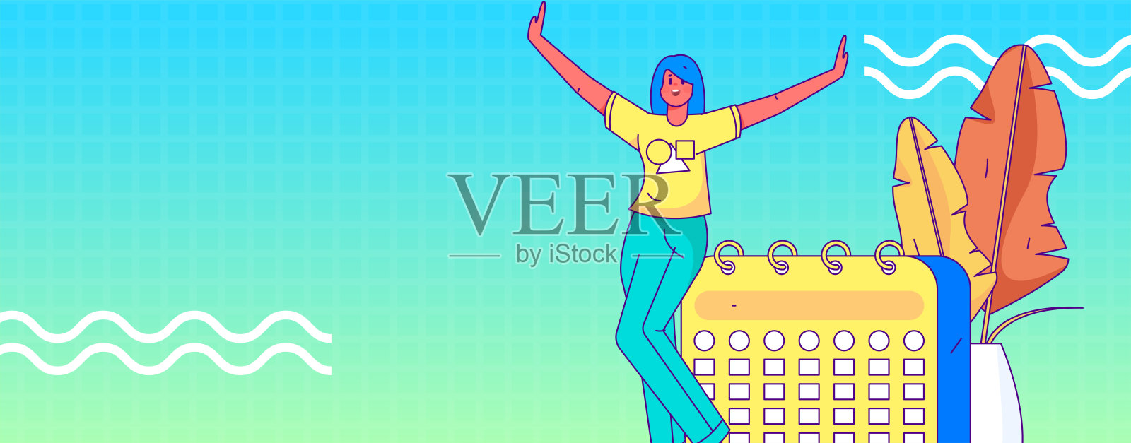 签到字符平面矢量概念操作手绘插图插画图片素材