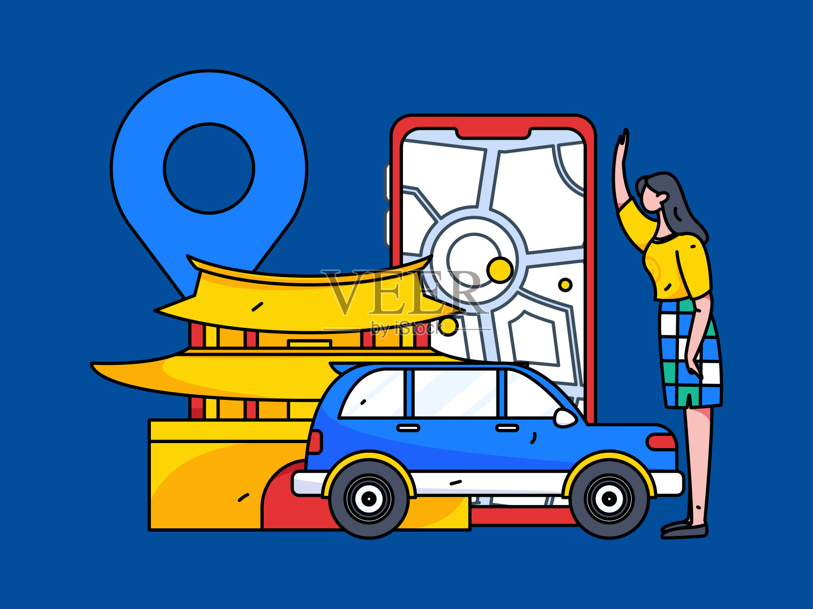 平面矢量概念操作手绘的人乘出租车的插图插画图片素材