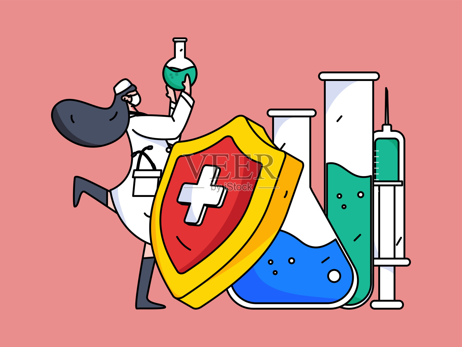 医学人物抗击疫情的平面矢量概念操作手绘插图插画图片素材