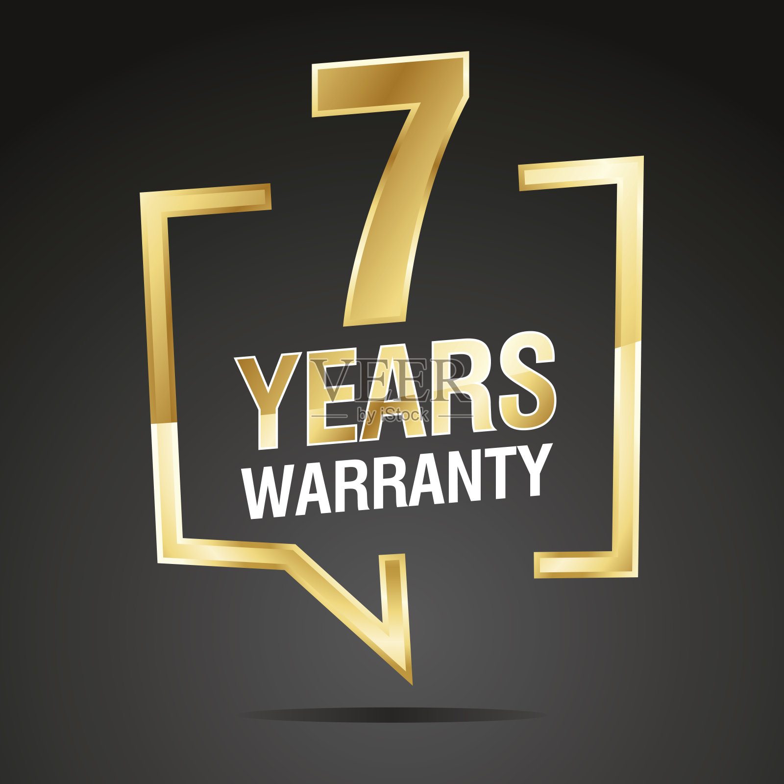 7年保修在语音括号金色黑色贴纸图标插画图片素材