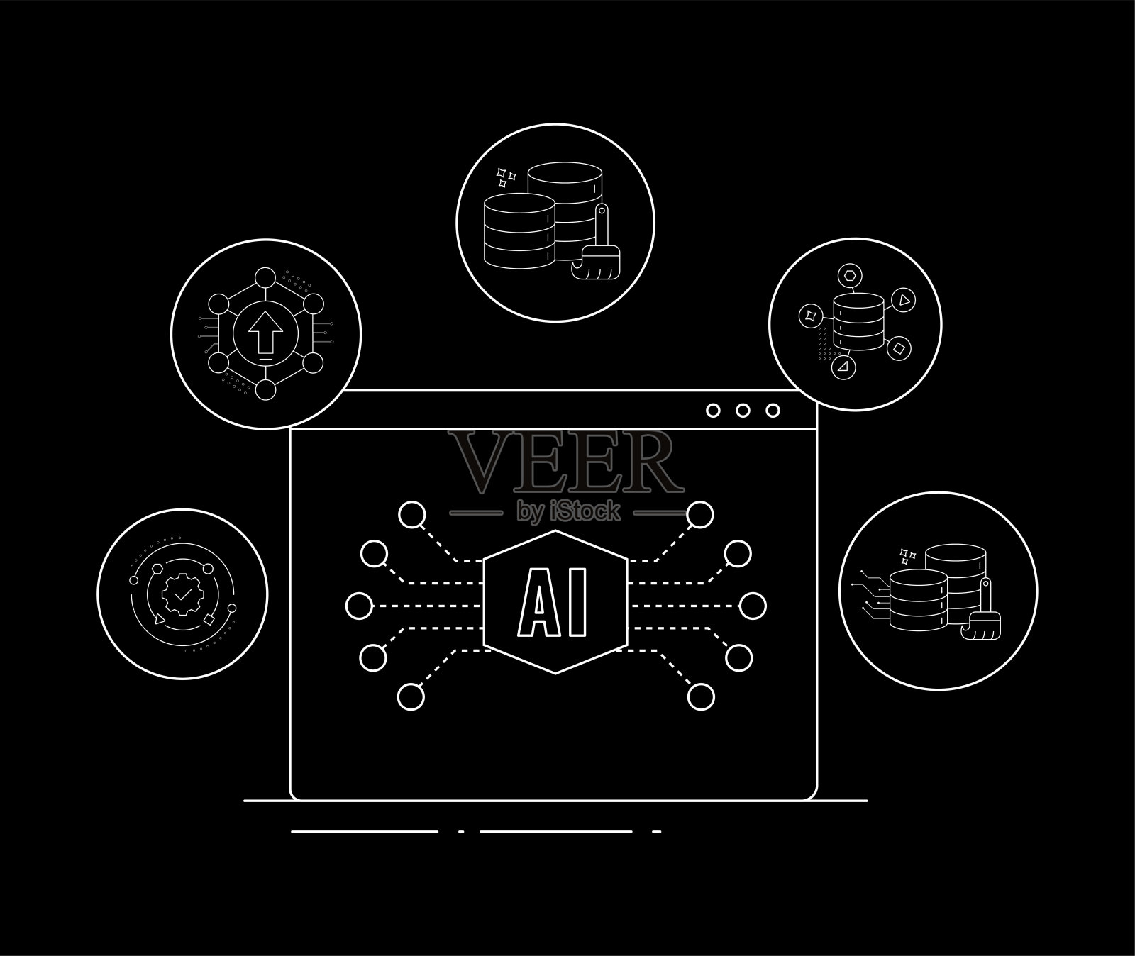 优化你的AI应用流程。高效的AI应用开发图标。模型训练，数据收集，数据清理等。可编辑的描边和颜色。插画图片素材