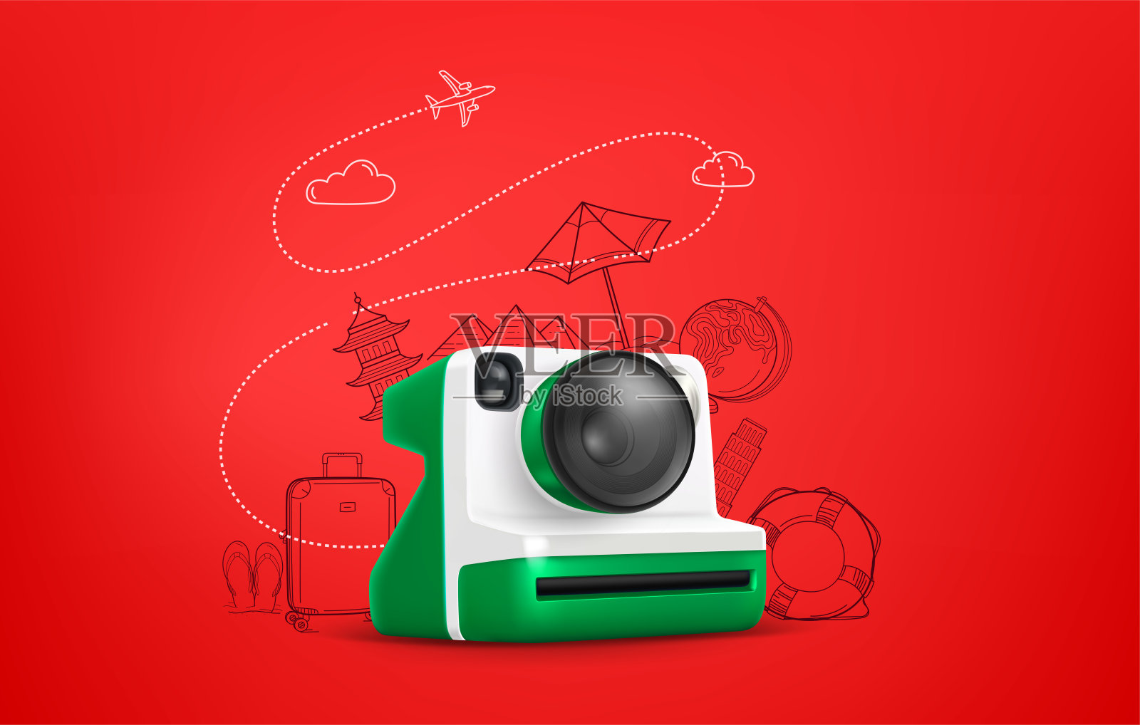 旅游插图与即时相机和涂鸦元素插画图片素材