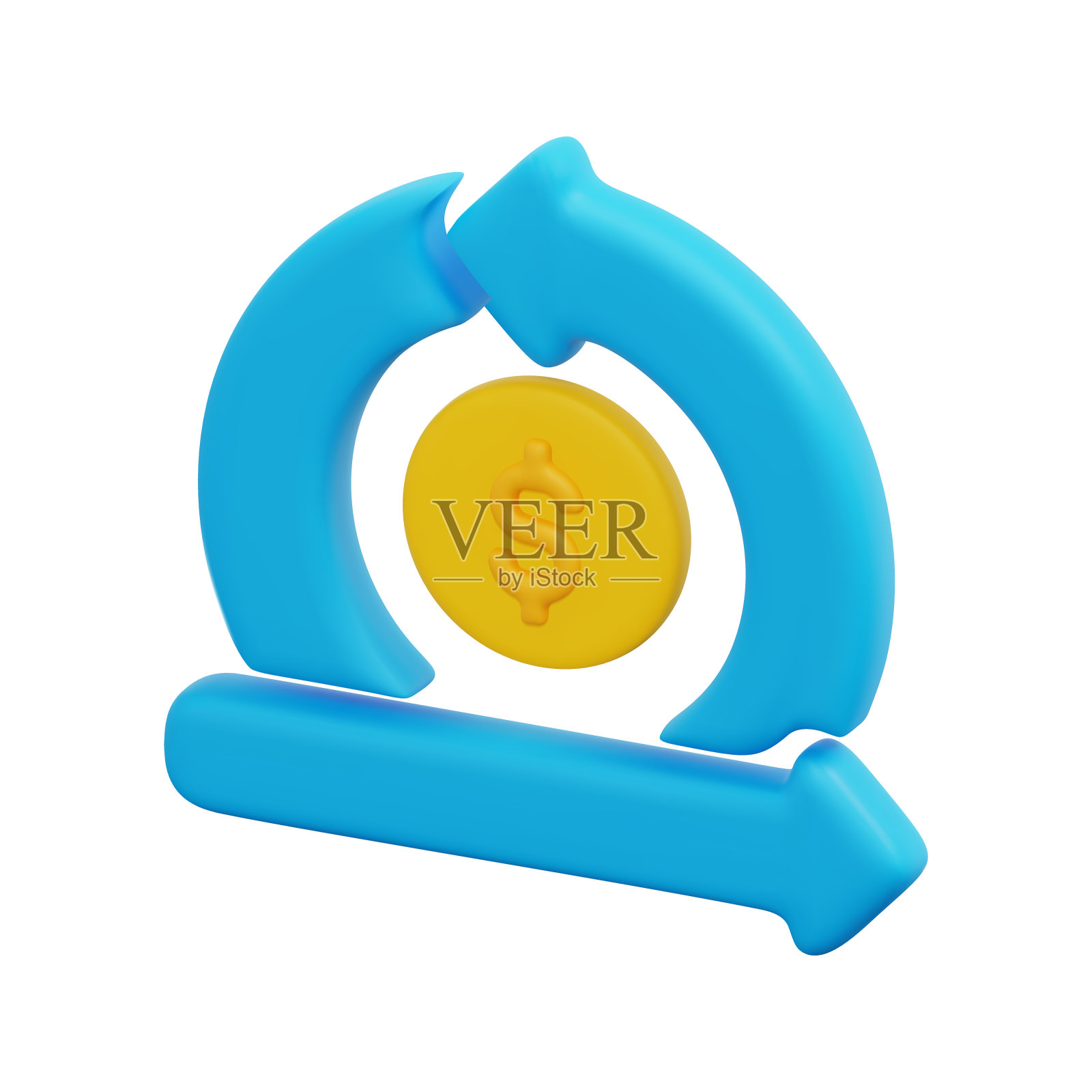 三维矢量现金流量图标。孤立在白色背景上。3d投资、商业和金融理念。卡通极简风格。3d硬币与箭头图标矢量渲染插图。插画图片素材